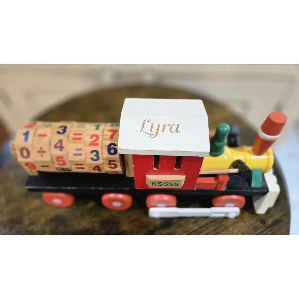 Wooden Toy Learning Train with Alphabet Numbers and Math Symbols